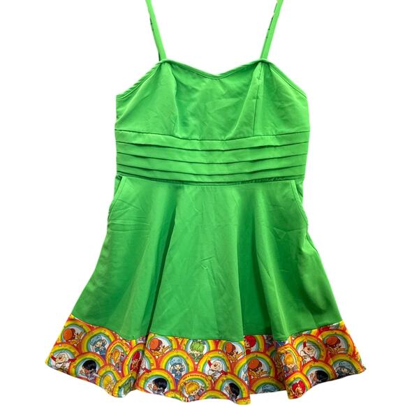 Unique Vintage x Rainbow Brite Green Pleated Sundress Women XL/14 - Picture 1 of 9